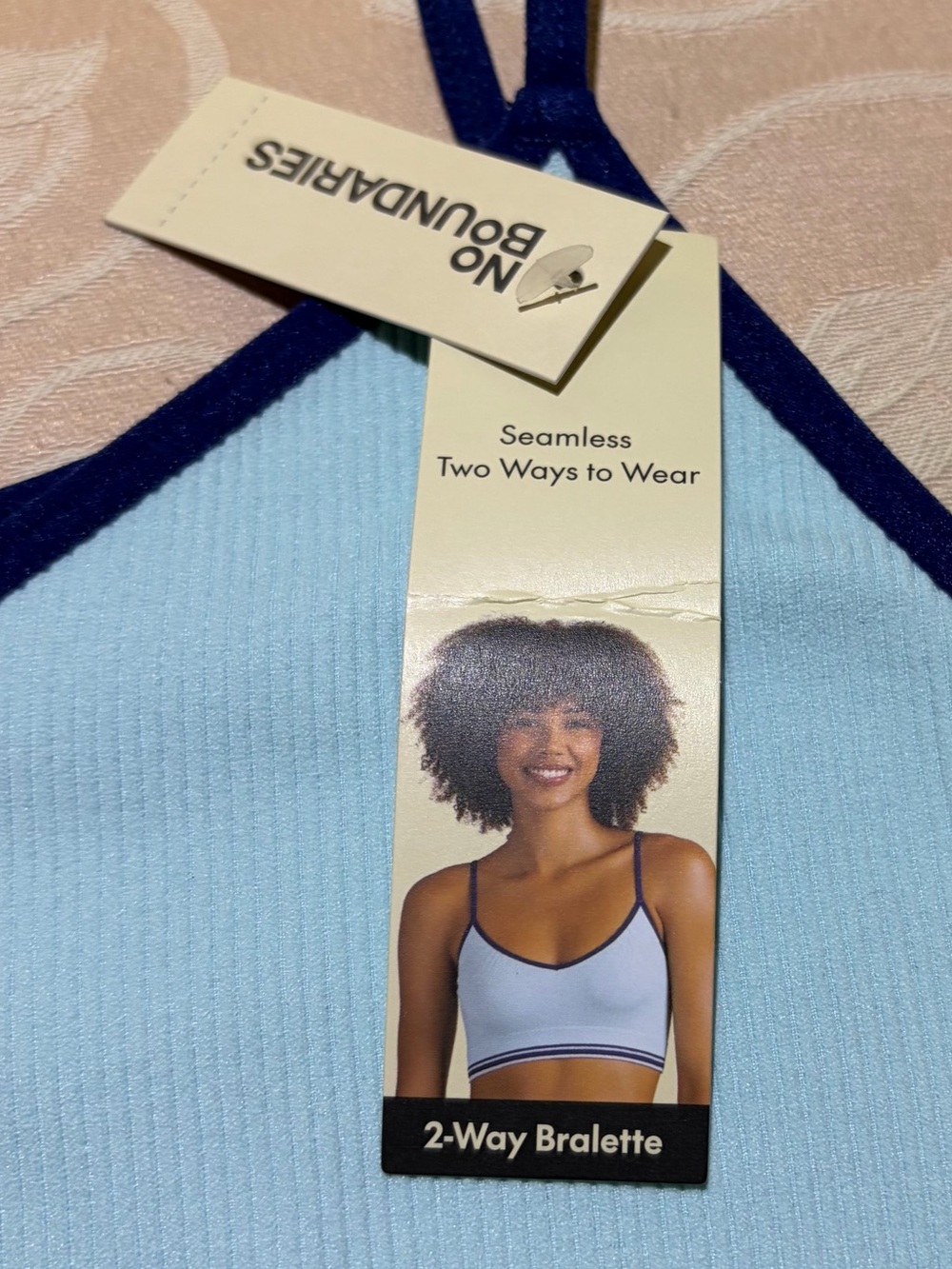 NWT No Boundaries Reversible Light Blue Ribbed Bralette with Navy Trim. XL - Picture 2 of 6